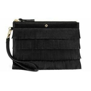 Tory Burch black fringe wristlet